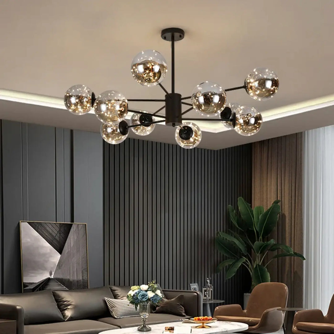 Suspension luminaire andrel avec lustre offre moderne en métal noir et globes en verre pour salle à manger design moderne