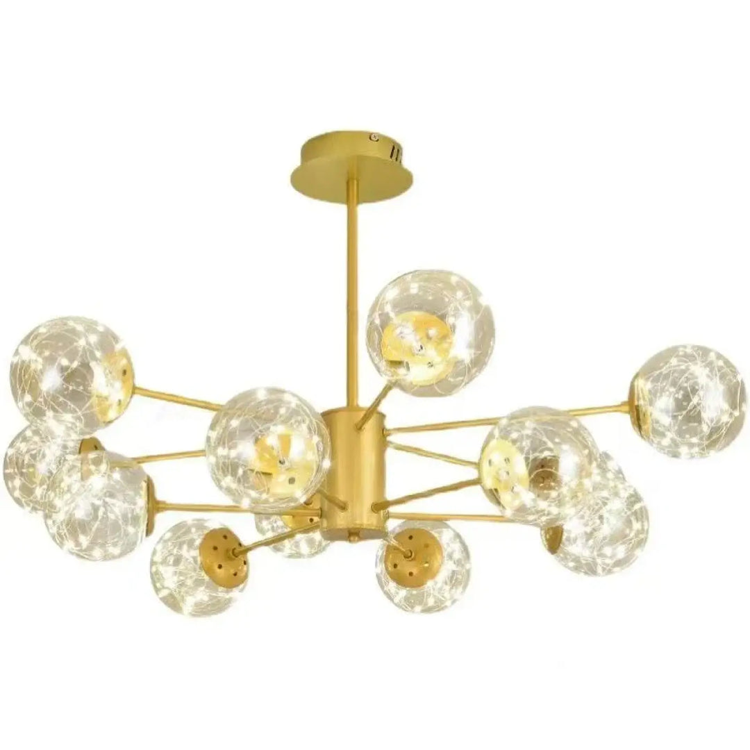 Suspension luminaire andrel en métal doré avec sphères en verre et lumières féeriques pour salle à manger design moderne