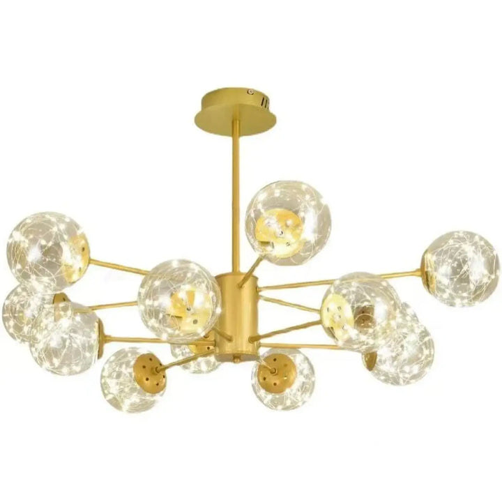 Suspension luminaire andrel en métal doré avec sphères en verre et lumières féeriques pour salle à manger design moderne
