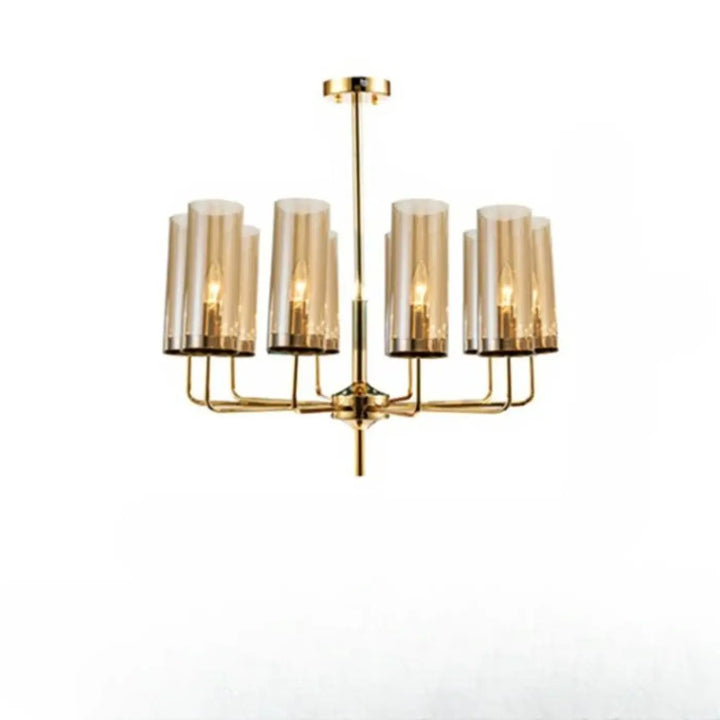 Lustre organis gold chandelier lighting élégant avec huit abat-jours cylindriques en verre fumé design nordique