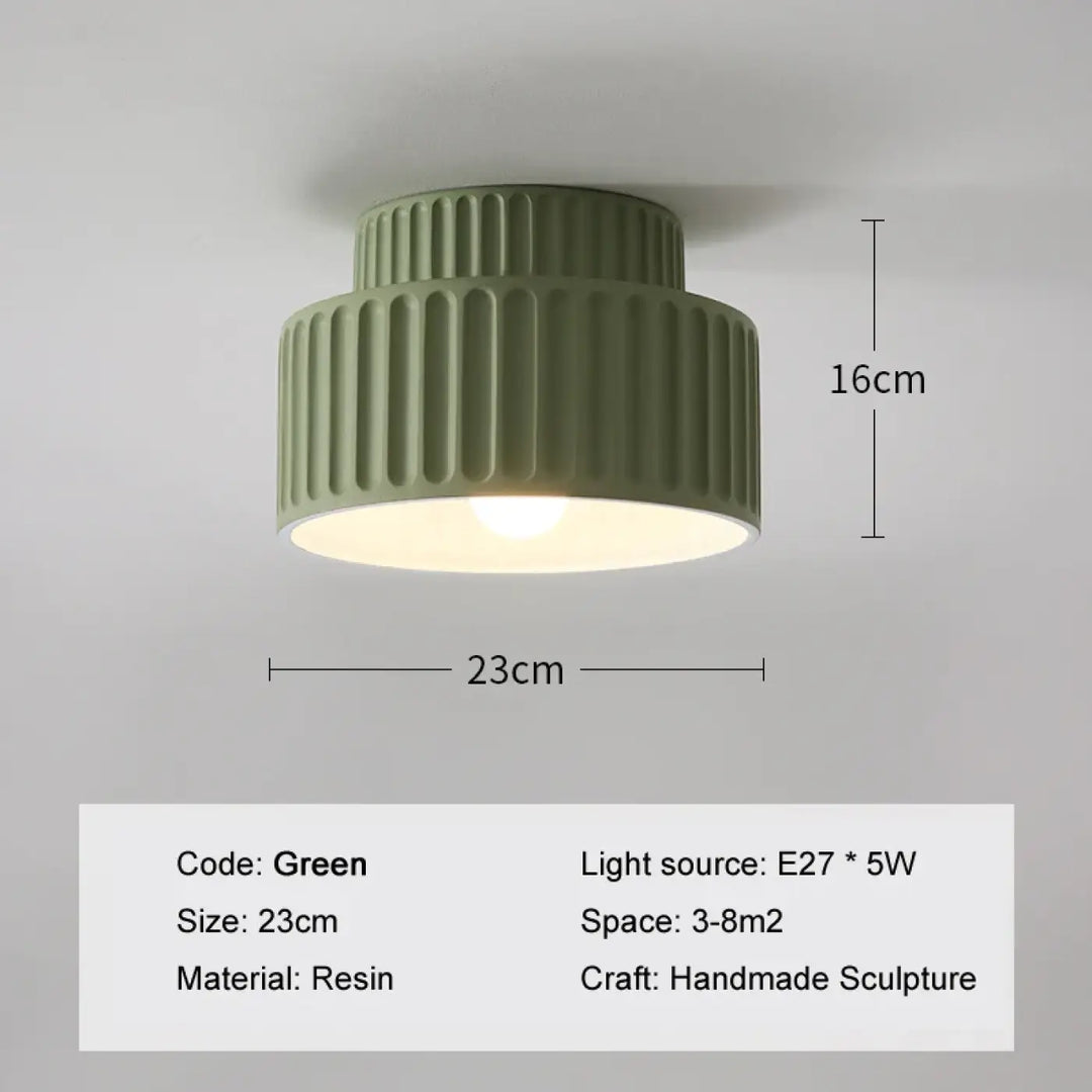Suspension luminaire crebia en résine olive verte avec design nervuré à deux niveaux pour plafond