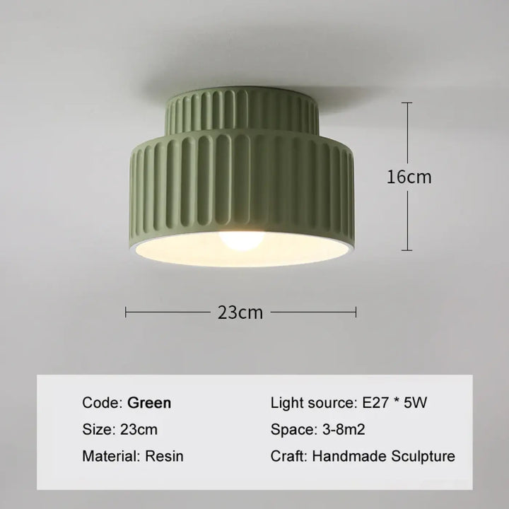 Suspension luminaire crebia en résine olive verte avec design nervuré à deux niveaux pour plafond