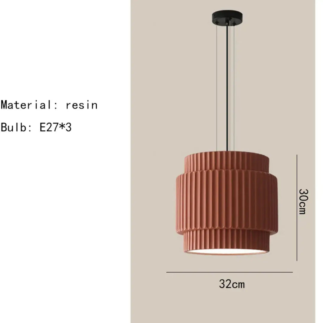 Suspension luminaire crebia en résine terracotta à design cannelé à étages avec suspension en métal noir