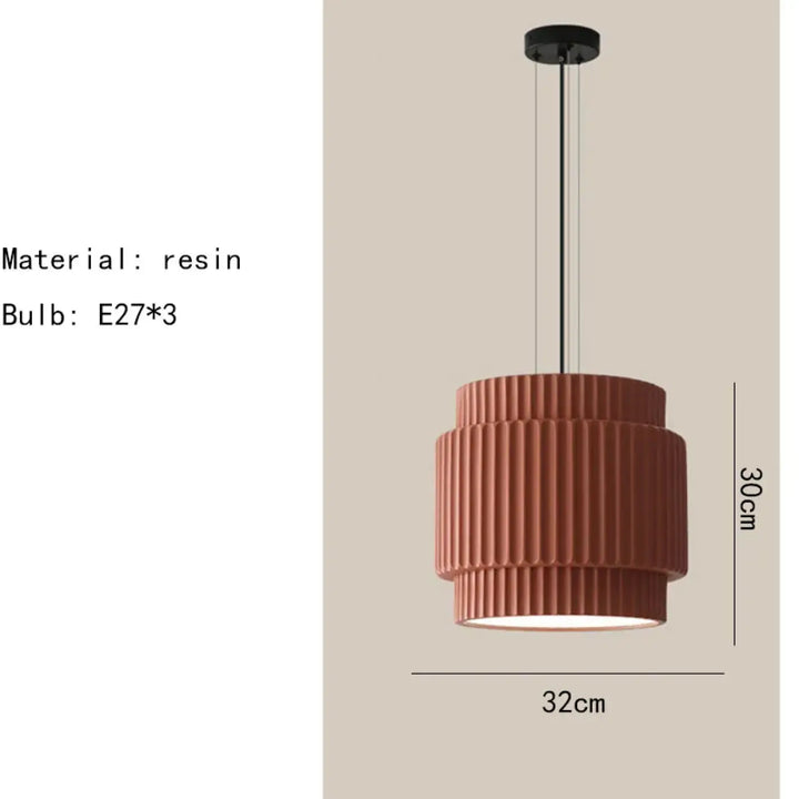 Suspension luminaire crebia en résine terracotta à design cannelé à étages avec suspension en métal noir