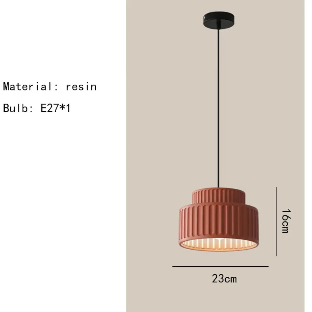 Suspension luminaire crebia en résine terracotta avec design cannelé en étages et cordon de suspension noir