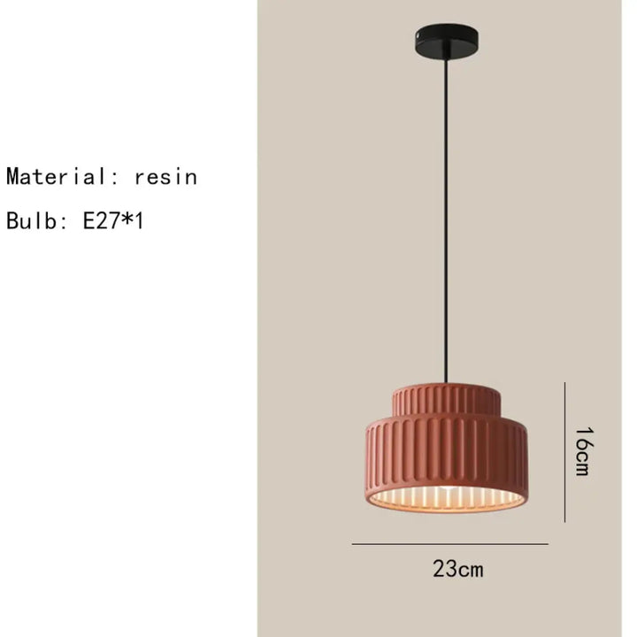 Suspension luminaire crebia en résine terracotta avec design cannelé en étages et cordon de suspension noir