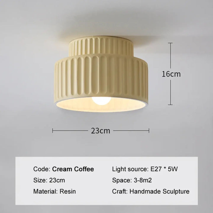 Suspension luminaire crebia en résine couleur crème avec design côtelé à deux niveaux pour plafond