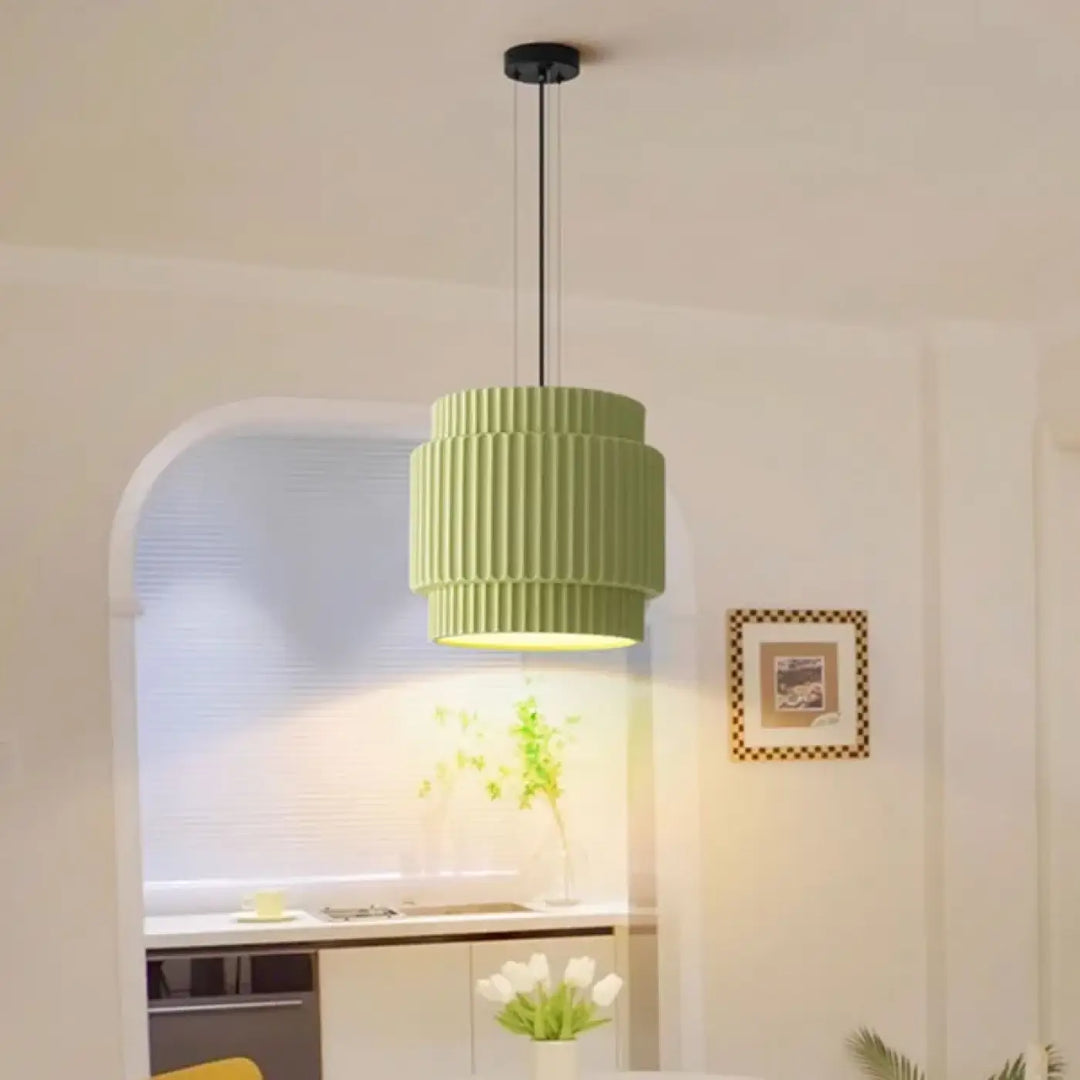 Suspension luminaire crebia avec luminaire suspendu moderne à double étage nervuré en vert sauge doux
