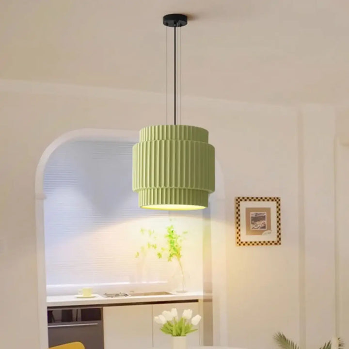 Suspension luminaire crebia avec luminaire suspendu moderne à double étage nervuré en vert sauge doux