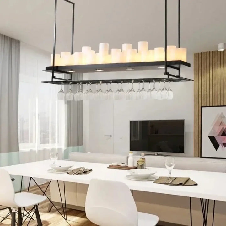 Suspension luminaire troreh noir avec chandelier led cylindrique et porte-verre intégré sans frais supplémentaires