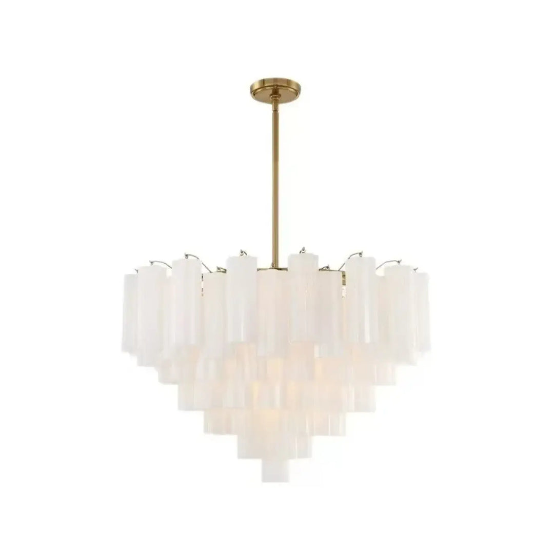 Lustre moderne double niveau en verre translucide blanc avec support en laiton doré pour couloir d’exposition