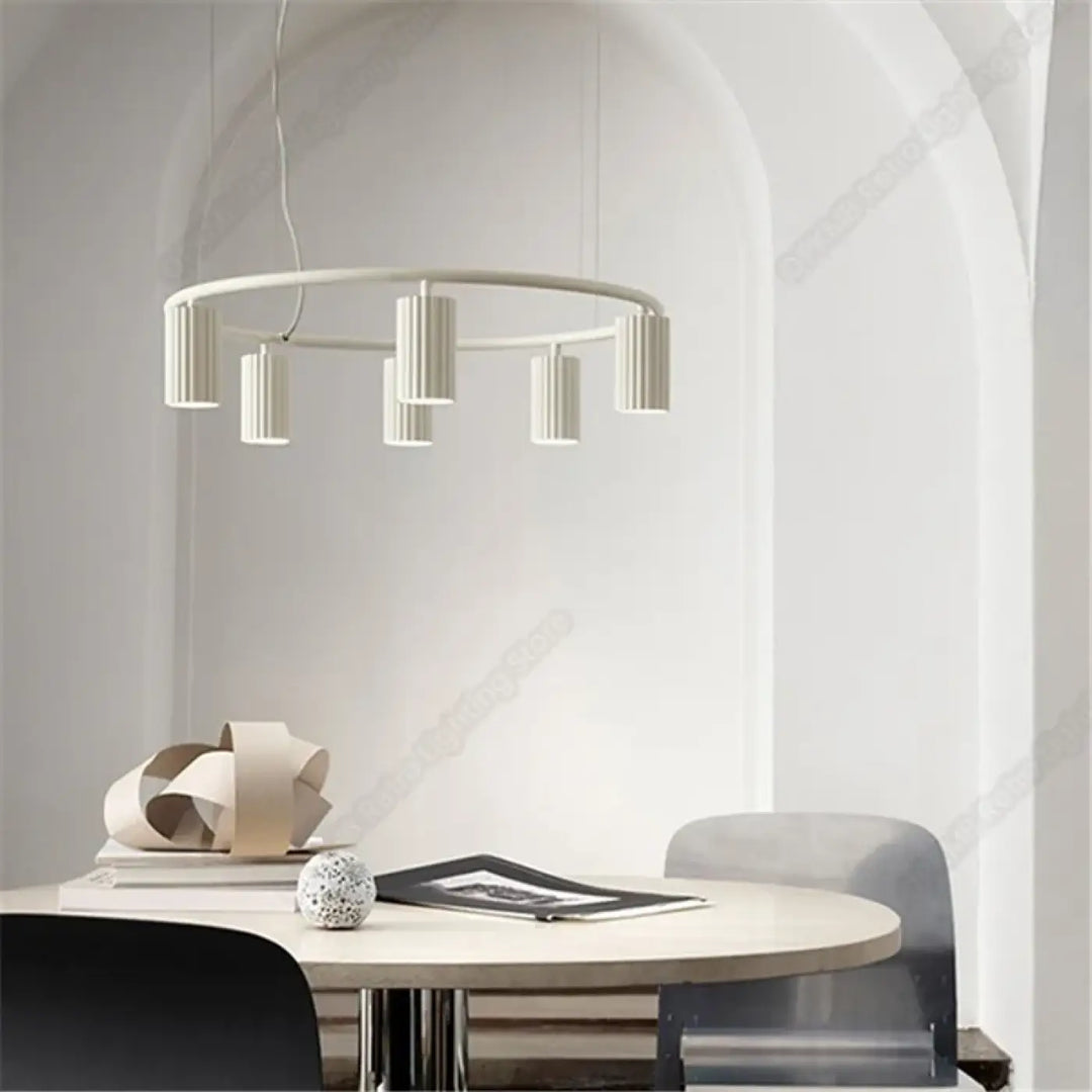 Suspension luminaire donna circle chandelier blanc moderne avec lampes cylindriques pour décoration esthétique lumineuse