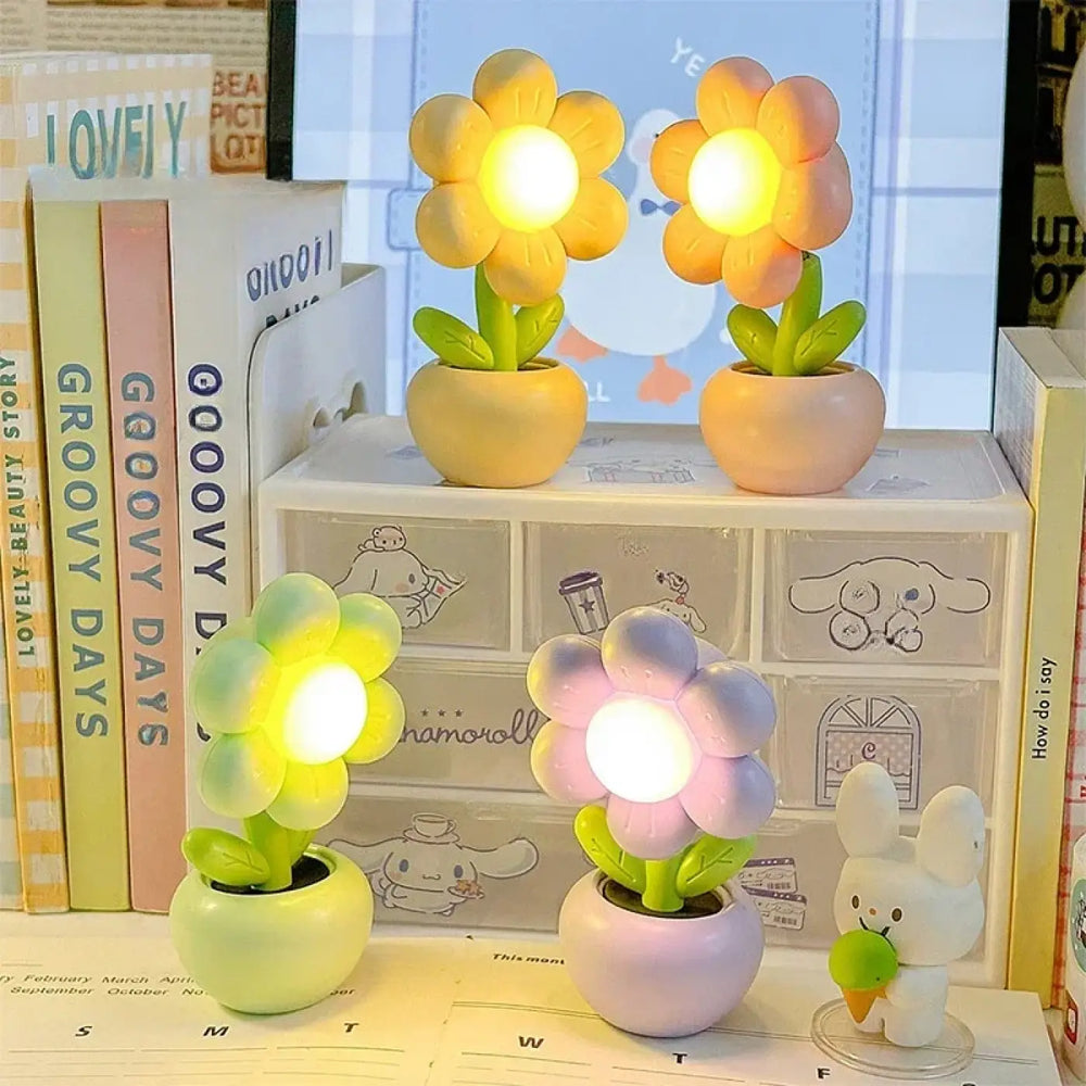 Veilleuse flow en forme de fleur pastel avec lumière douce et pétales en plastique, objet décoratif pour bureau