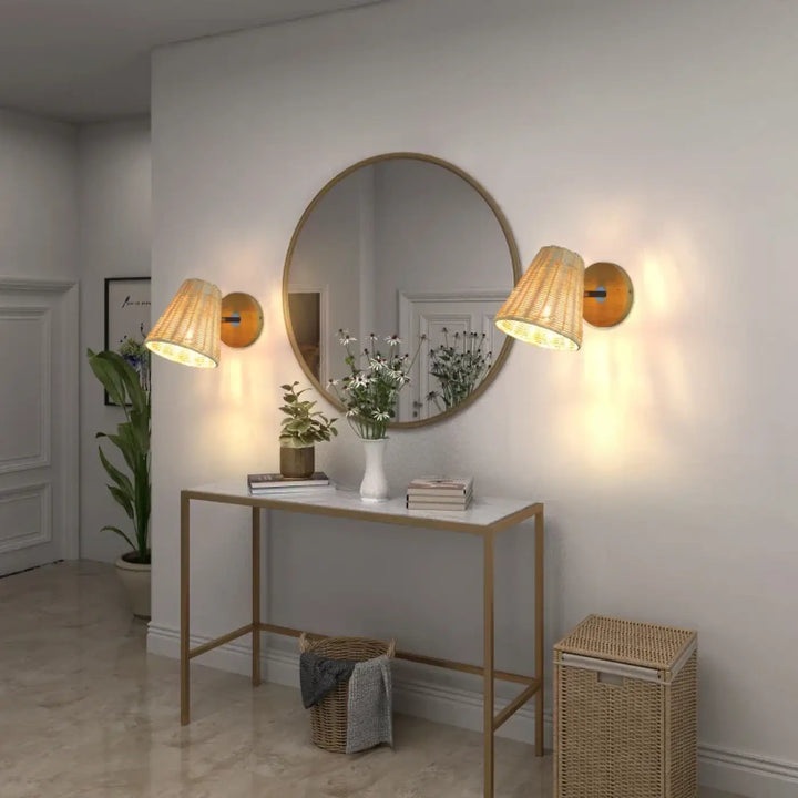 Petite Applique Murale En Rotin Clair Pour Tête De Lit Moderne