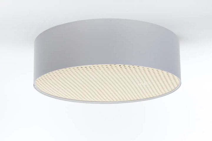 Luminaire plafonnier gris perl avec diffuseur ecru perforé en forme cylindrique moderne pour éclairage intérieur
