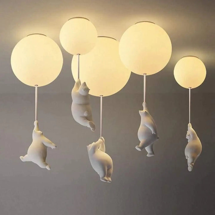 Plafonnier Ballon Blanc avec Oursons Suspendus