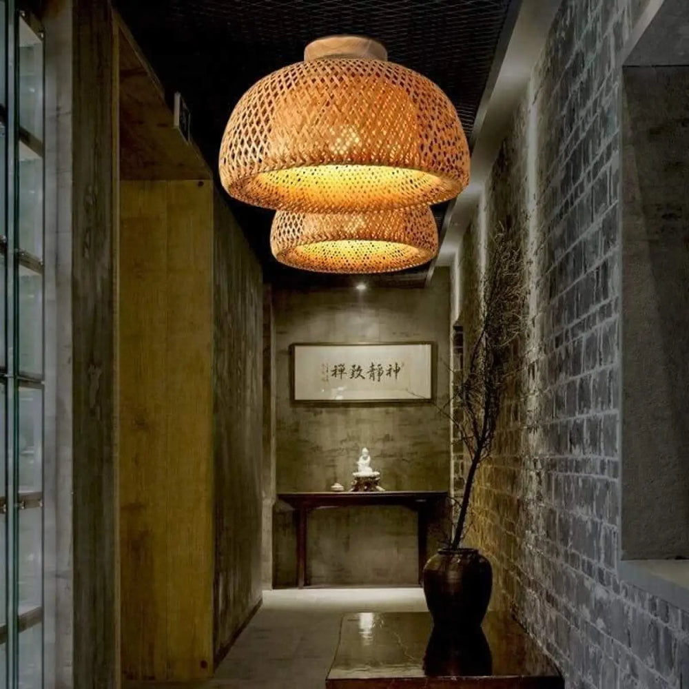 Plafonnier Bambou Rotin | Lustria