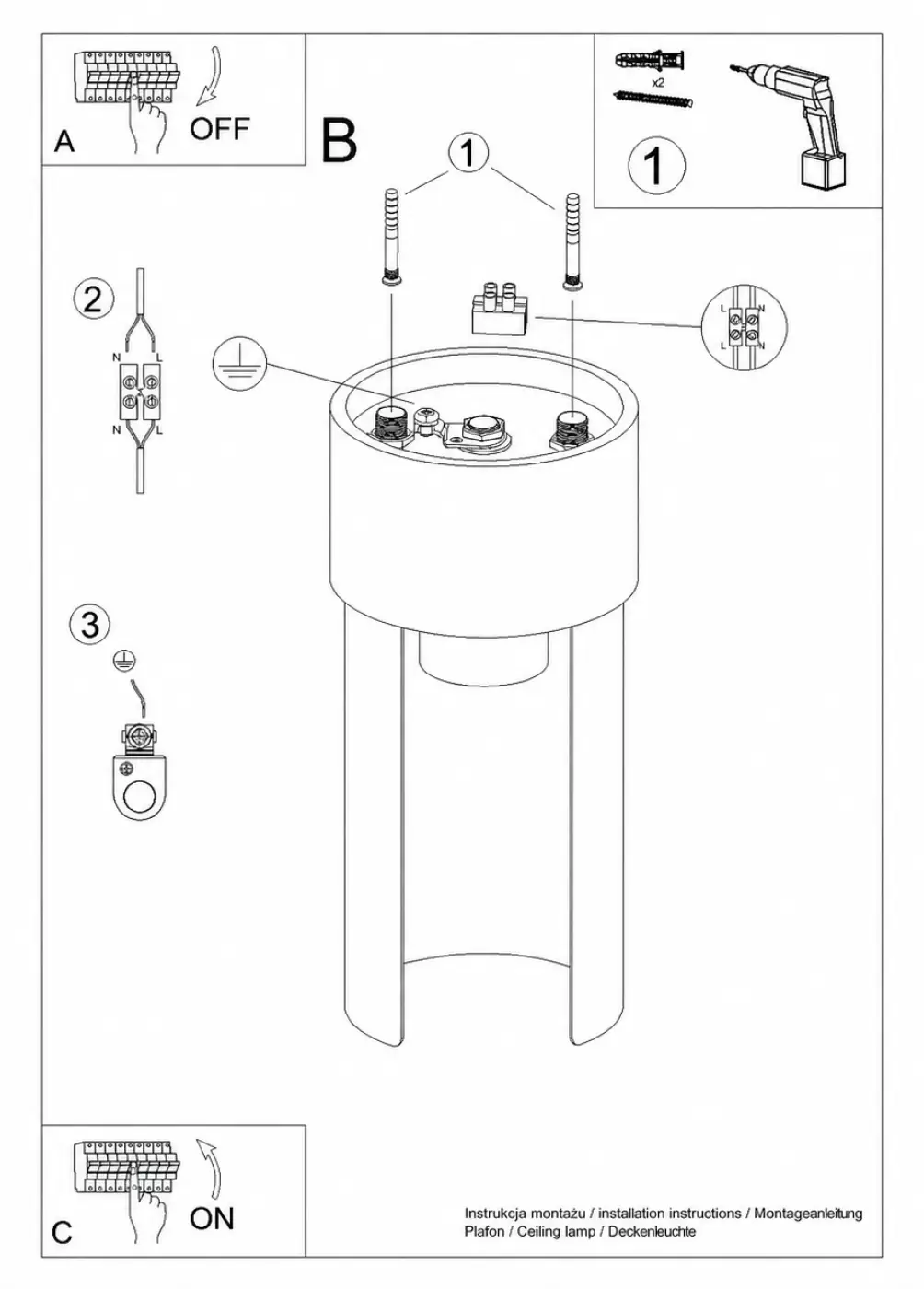 Luminaire plafonnier flash blanc avec corps cylindrique et trois vis de fixation design moderne lampe flash