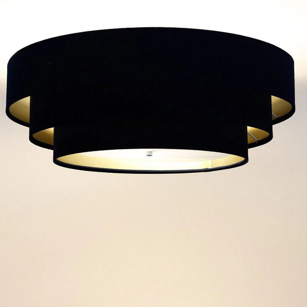 Plafonnier bleu marine en velours noir avec doublure dorée et design circulaire en couches triniti veloursstoff
