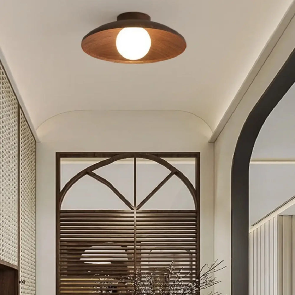 Plafonnier led en effet bois naturel et métal élégant chic
