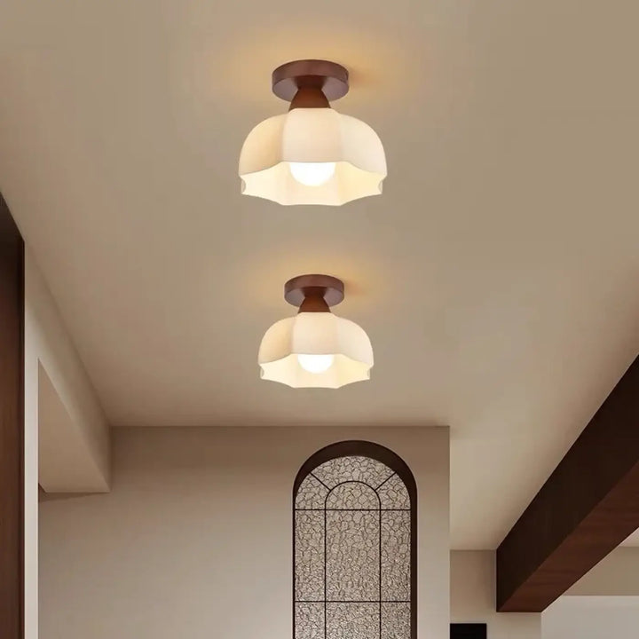 Plafonnier bois et verre design naturel et élégant marron