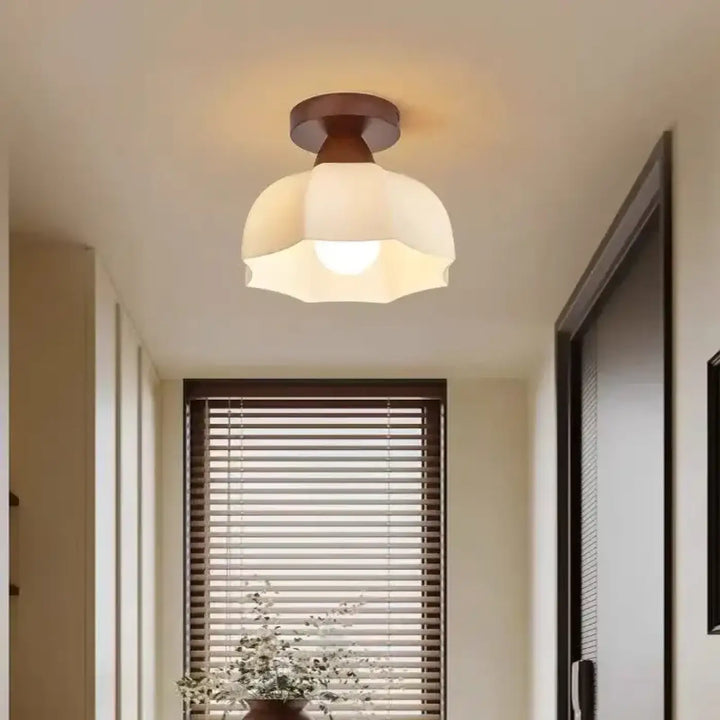 Plafonnier bois et verre design naturel et élégant marron
