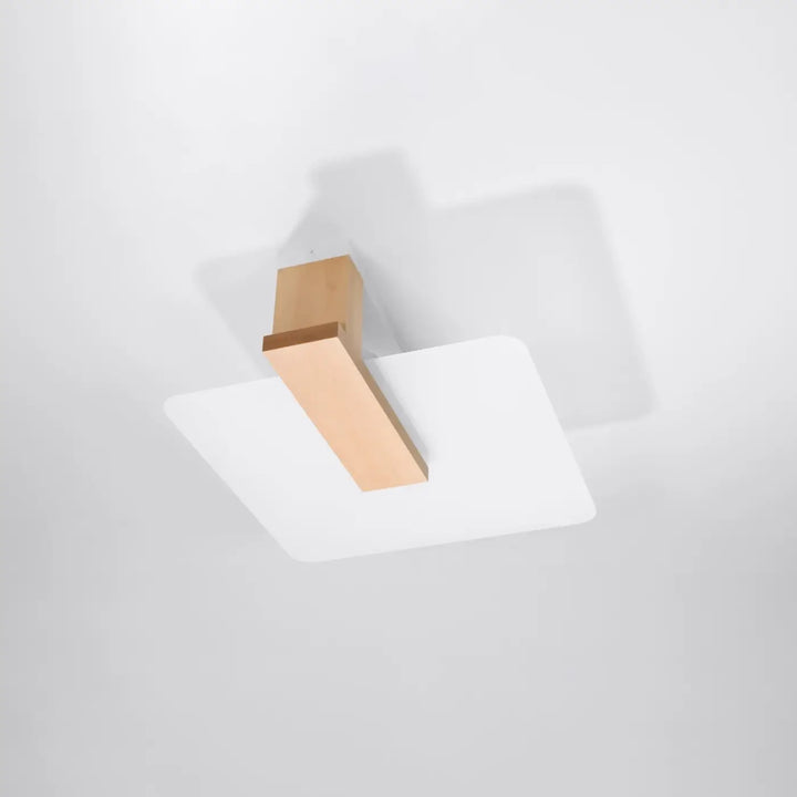 Luminaire plafonnier lappo en bois naturel avec diffuseur blanc carré et barre en bois chaud design intemporel
