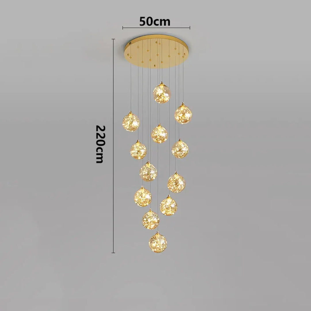 Plafonnier cascade moderne à LED dorées suspendues

