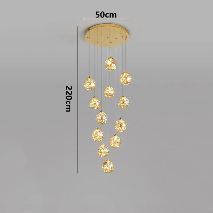 Plafonnier cascade moderne à LED dorées suspendues

