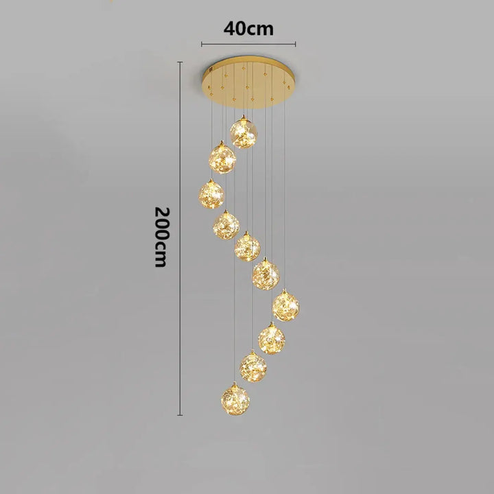 Plafonnier cascade moderne à LED dorées suspendues

