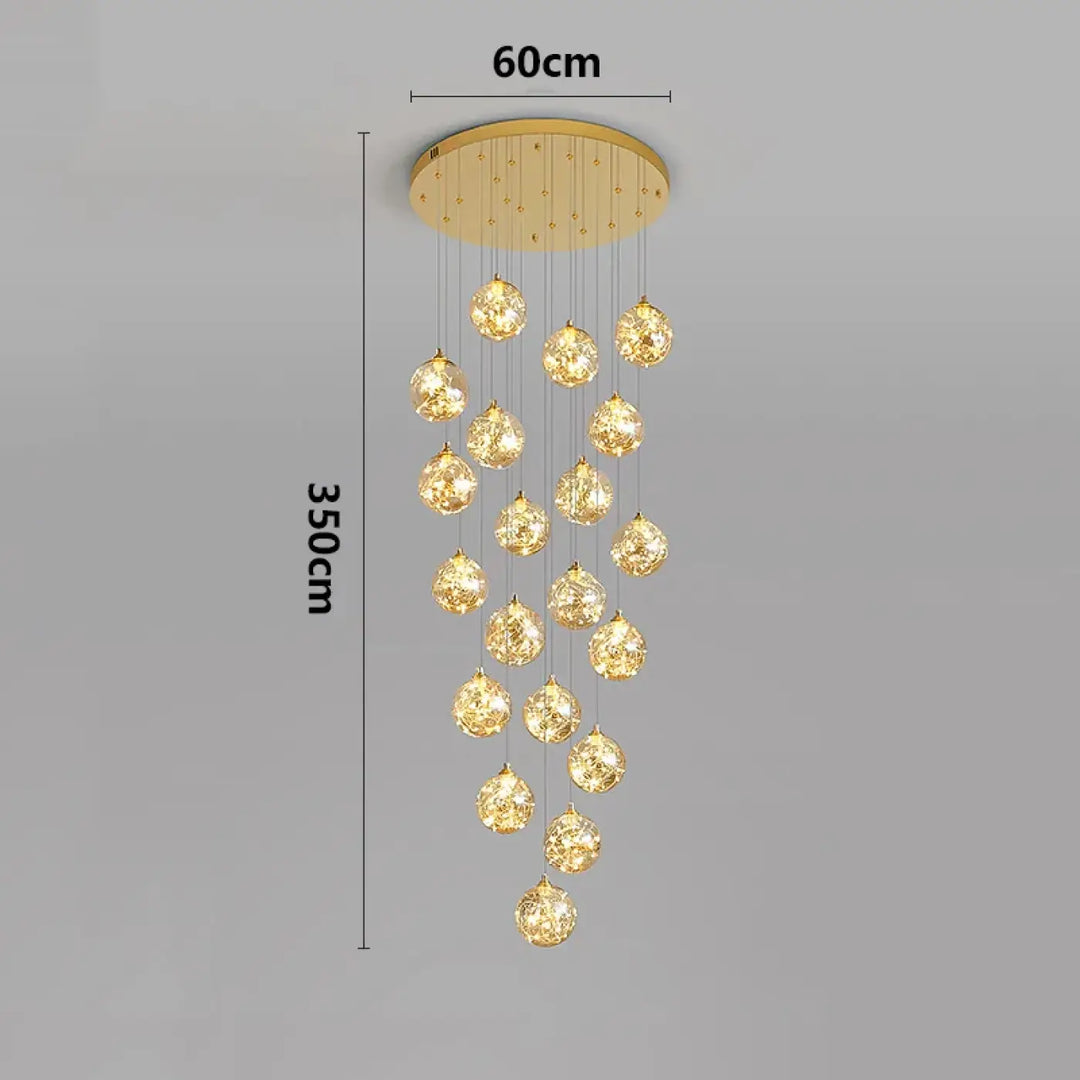 Plafonnier cascade moderne à LED dorées suspendues

