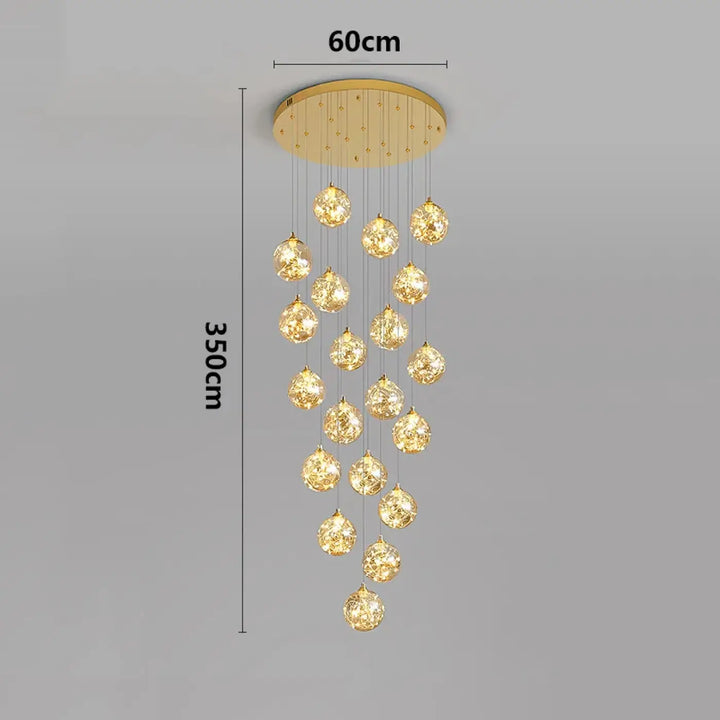 Plafonnier cascade moderne à LED dorées suspendues

