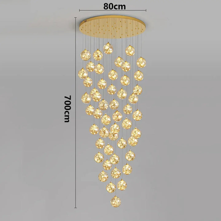 Plafonnier cascade moderne à LED dorées suspendues

