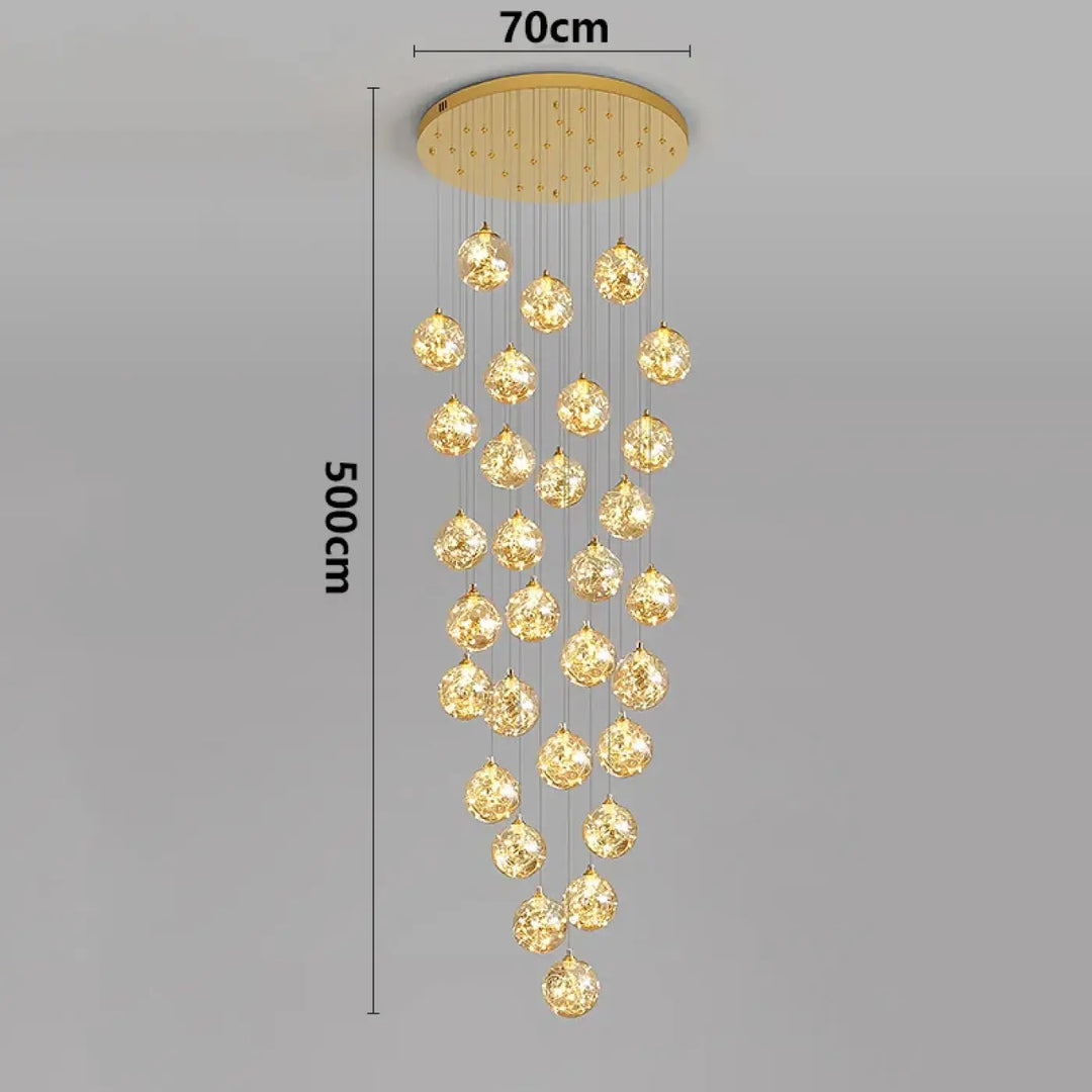 Plafonnier cascade moderne à LED dorées suspendues

