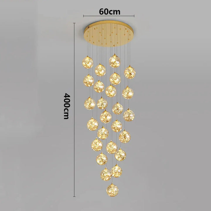 Plafonnier cascade moderne à LED dorées suspendues

