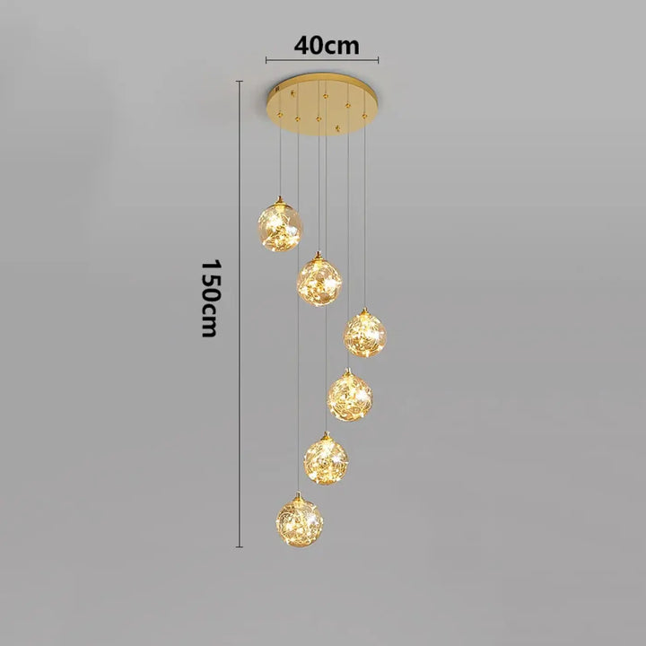 Plafonnier cascade moderne à LED dorées suspendues

