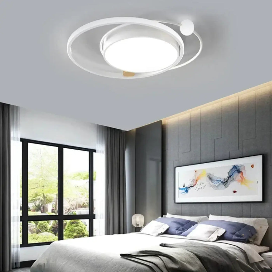 Luminaire plafonnier aloïs moderne blanc circulaire avec accent or subtil idéal pour lumière blanche en salle à manger