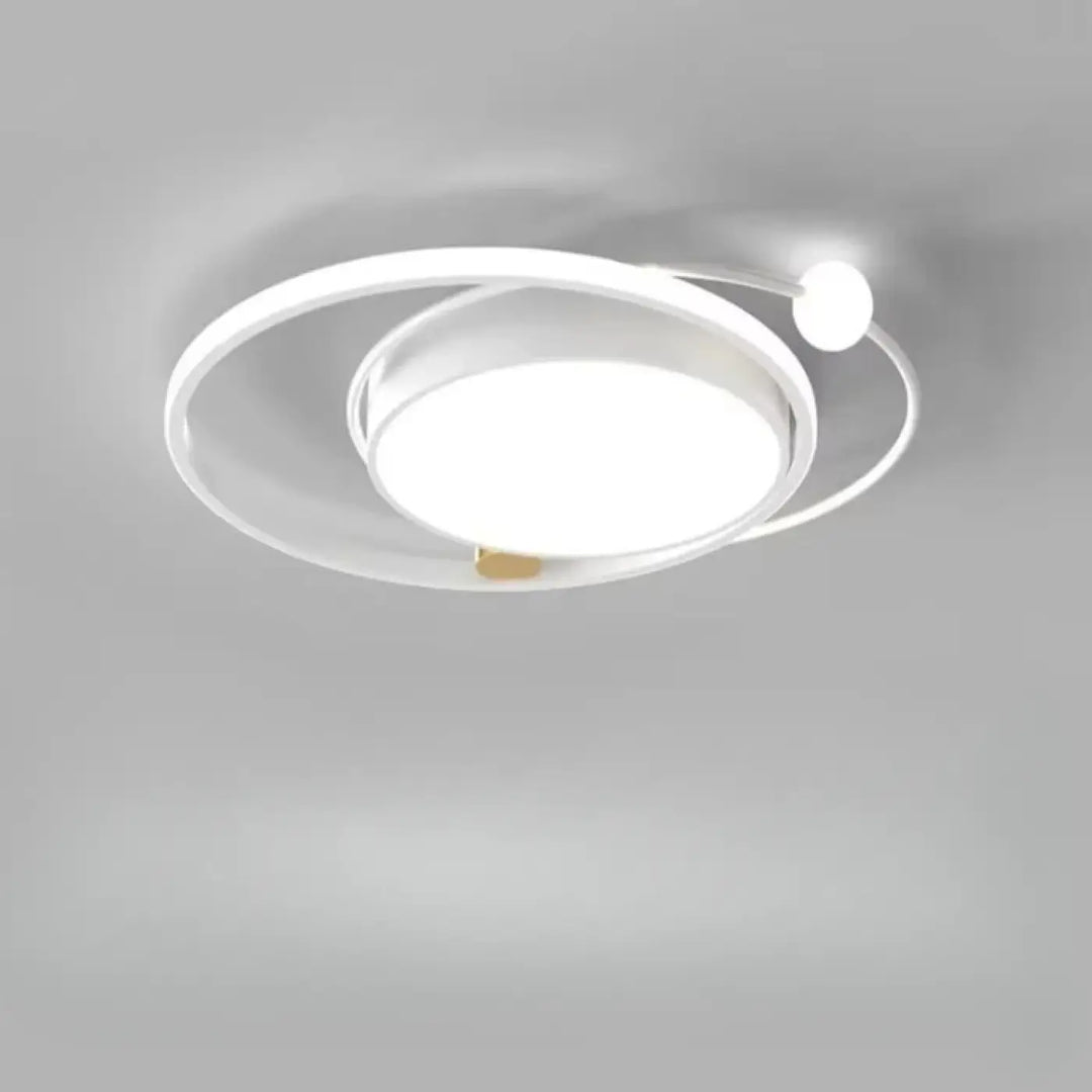 Luminaire plafonnier aloïs en lumière blanche moderne avec anneaux circulaires concentriques et accent sphérique idéal salle à manger