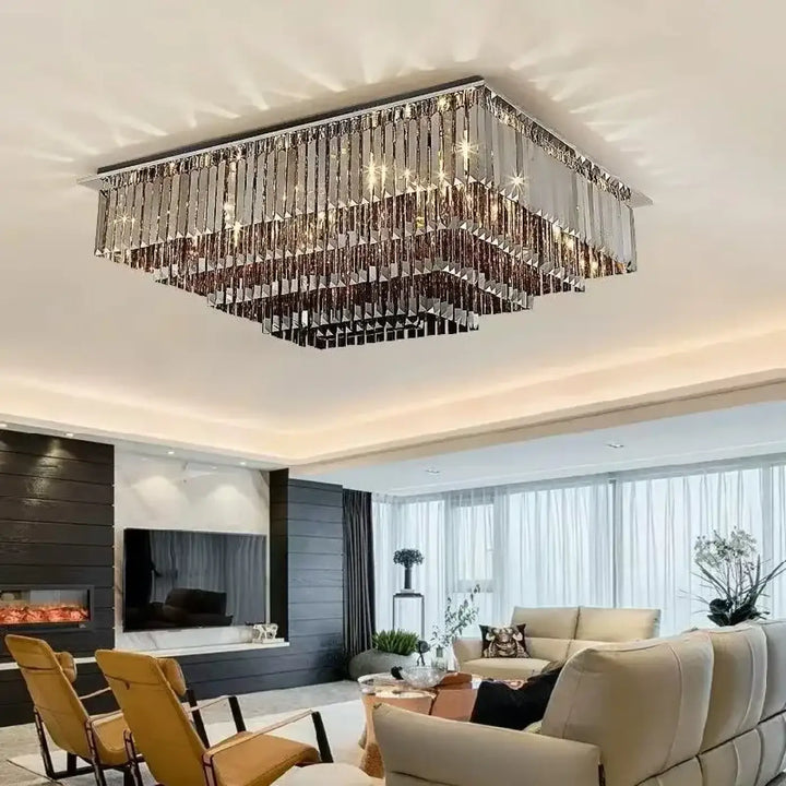 Plafonnier Cristal Carré Design Moderne Doré Étincelant Chic