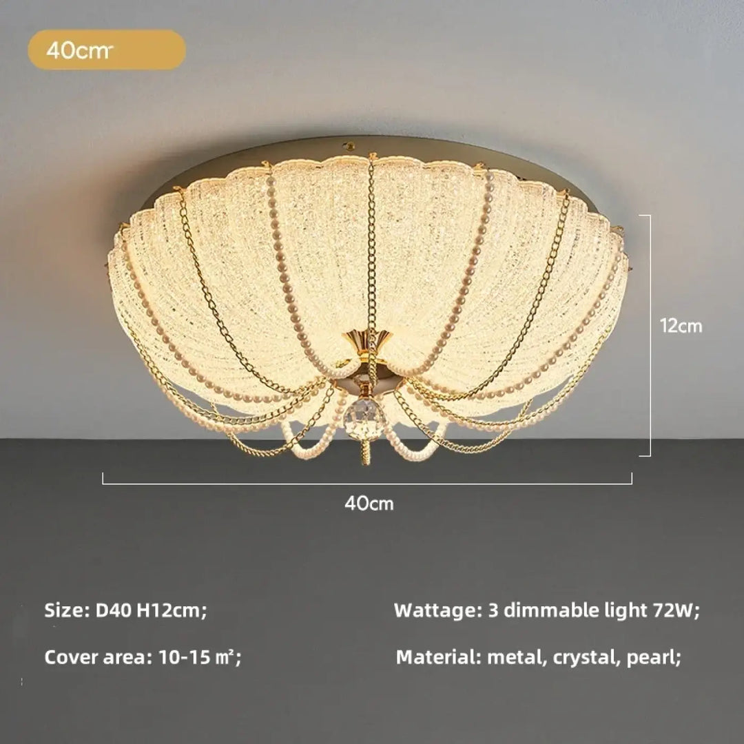 Plafonnier cristal doré style royal perles élégantes luxe