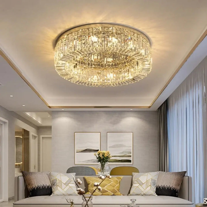Plafonnier cristal LED rond moderne pour salon élégant


