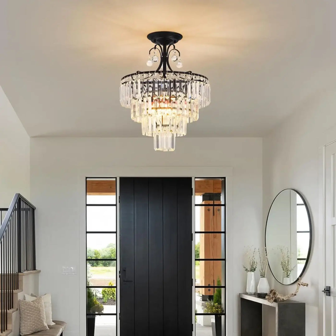 Plafonnier Cristal Noir Multi Étages Luminaire Élégant Chic


