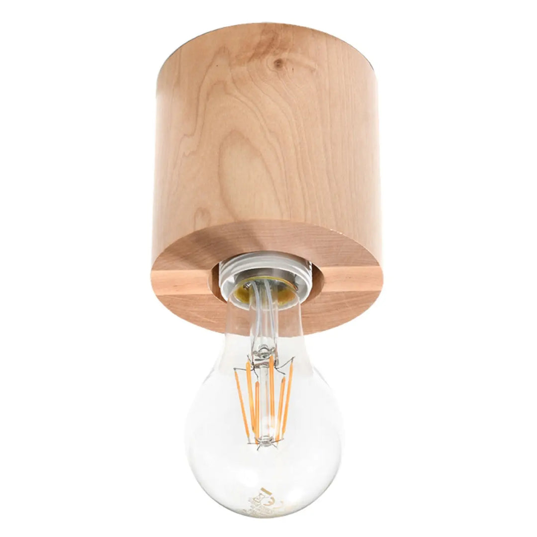 Plafonnier salgado en bois naturel minimaliste cylindrique avec ampoule filament exposée pour sentez mieux
