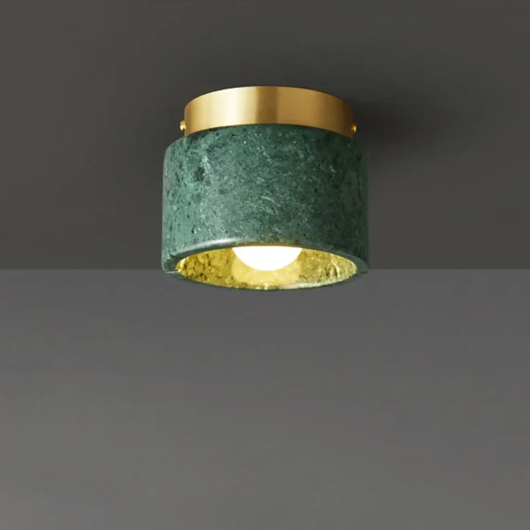 Plafonnier cylindrique en marbre et finition laiton moderne