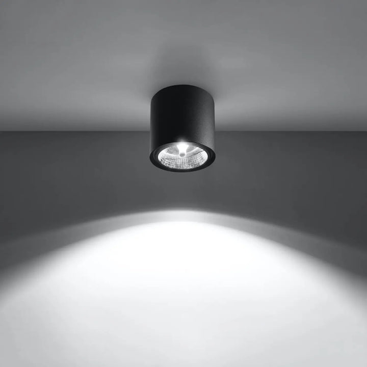 Plafonnier tiube noir cylindrique encastré avec lentille en verre dépoli et lumière blanche brillante forme minimaliste moderne