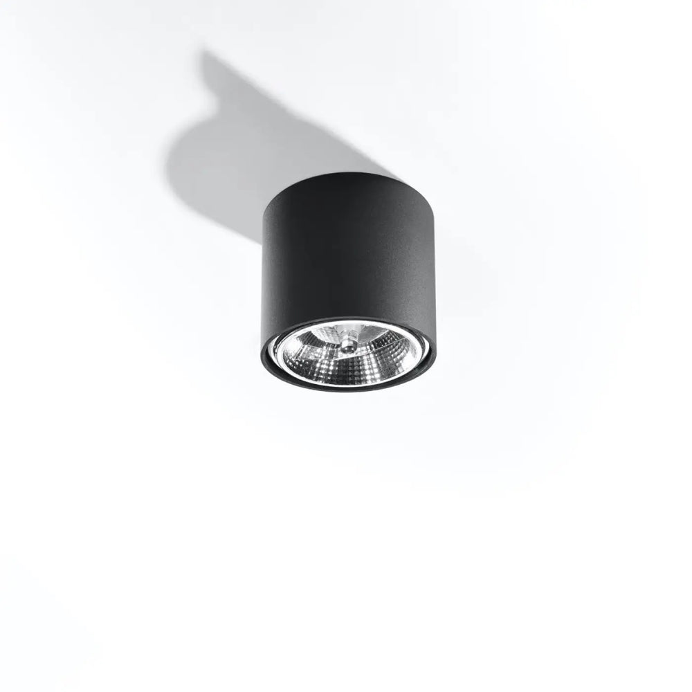 Plafonnier tiube noir cylindre encastré avec finition mate et ampoule led argentée visible forme minimaliste moderne