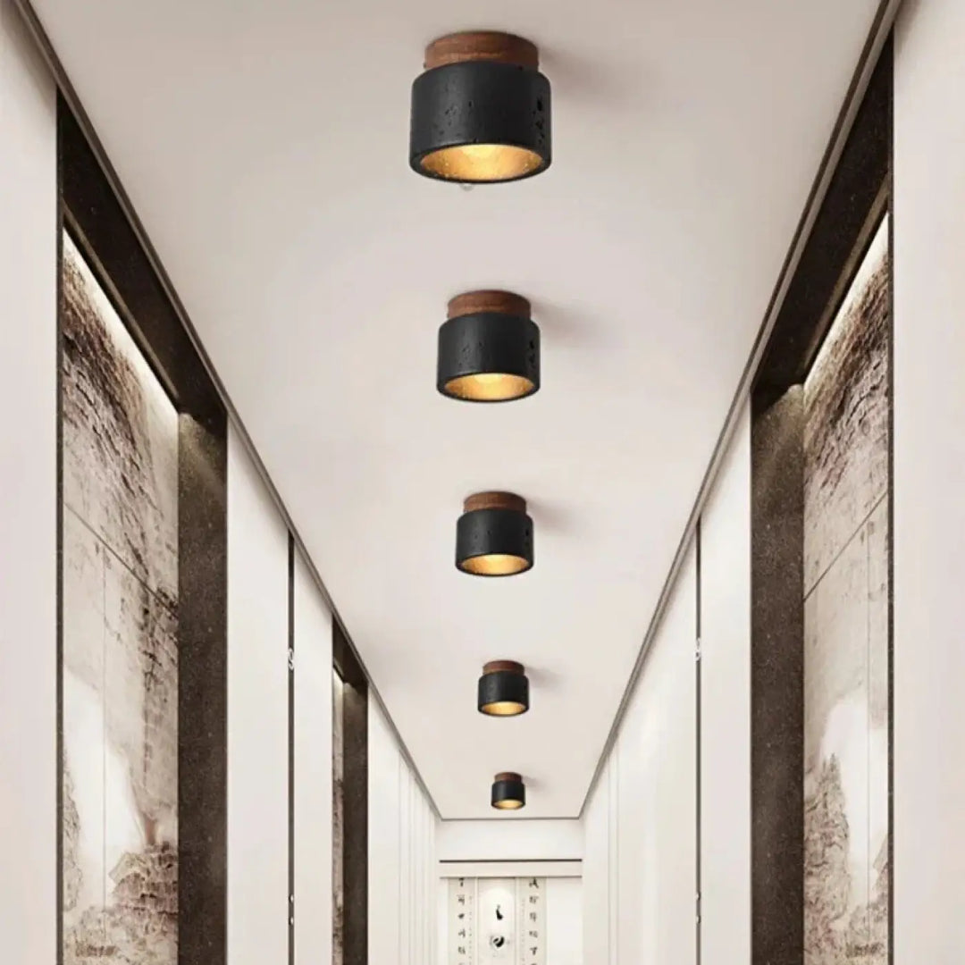 Plafonnier cylindrique et marbre design moderne style noir