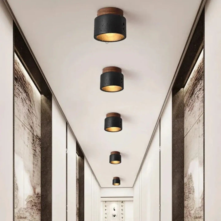 Plafonnier cylindrique et marbre design moderne style noir