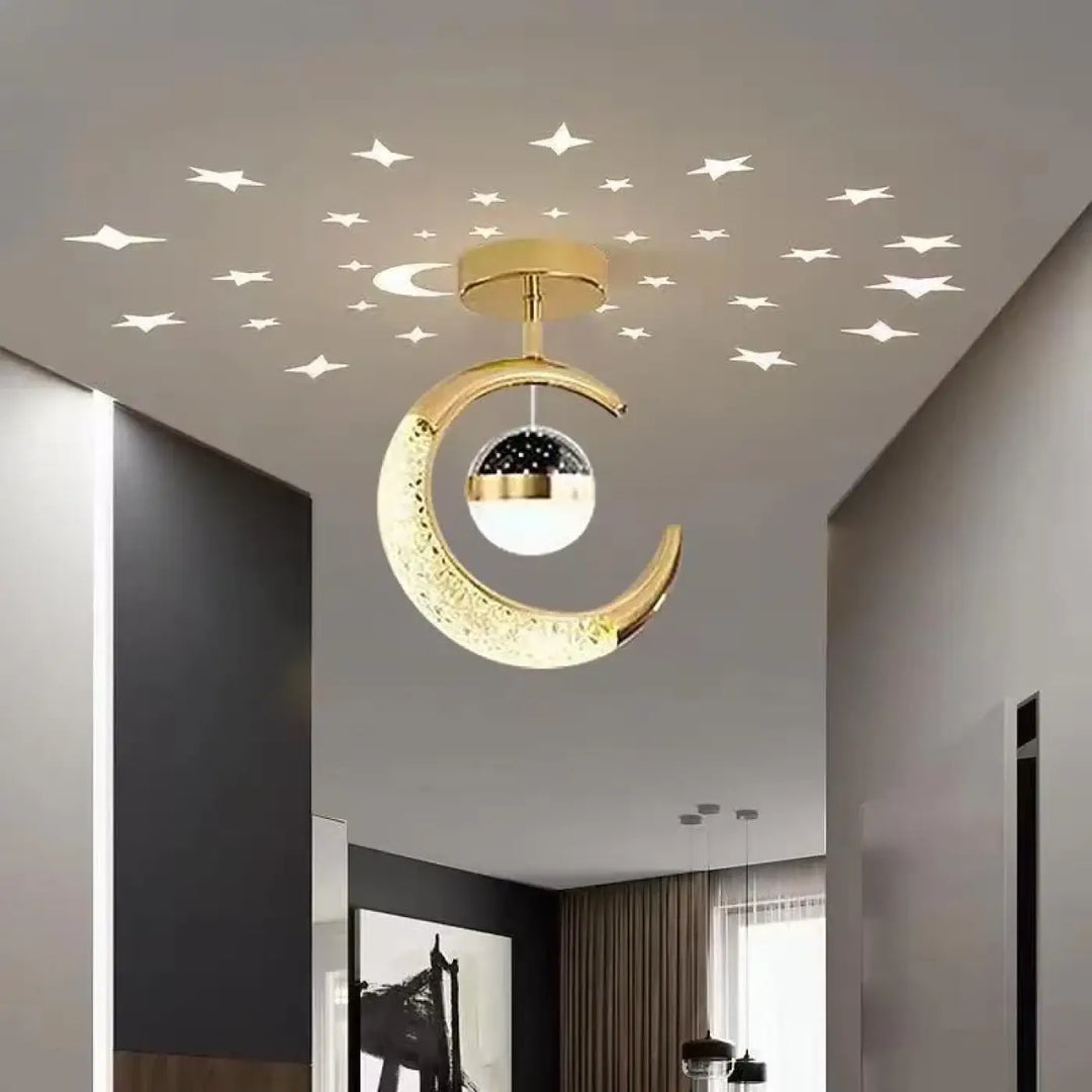 Plafonnier décoratif enfant lune suspendue étoilée design