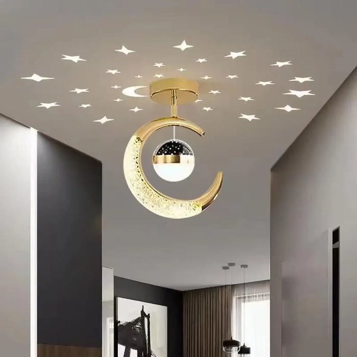 Plafonnier décoratif enfant lune suspendue étoilée design